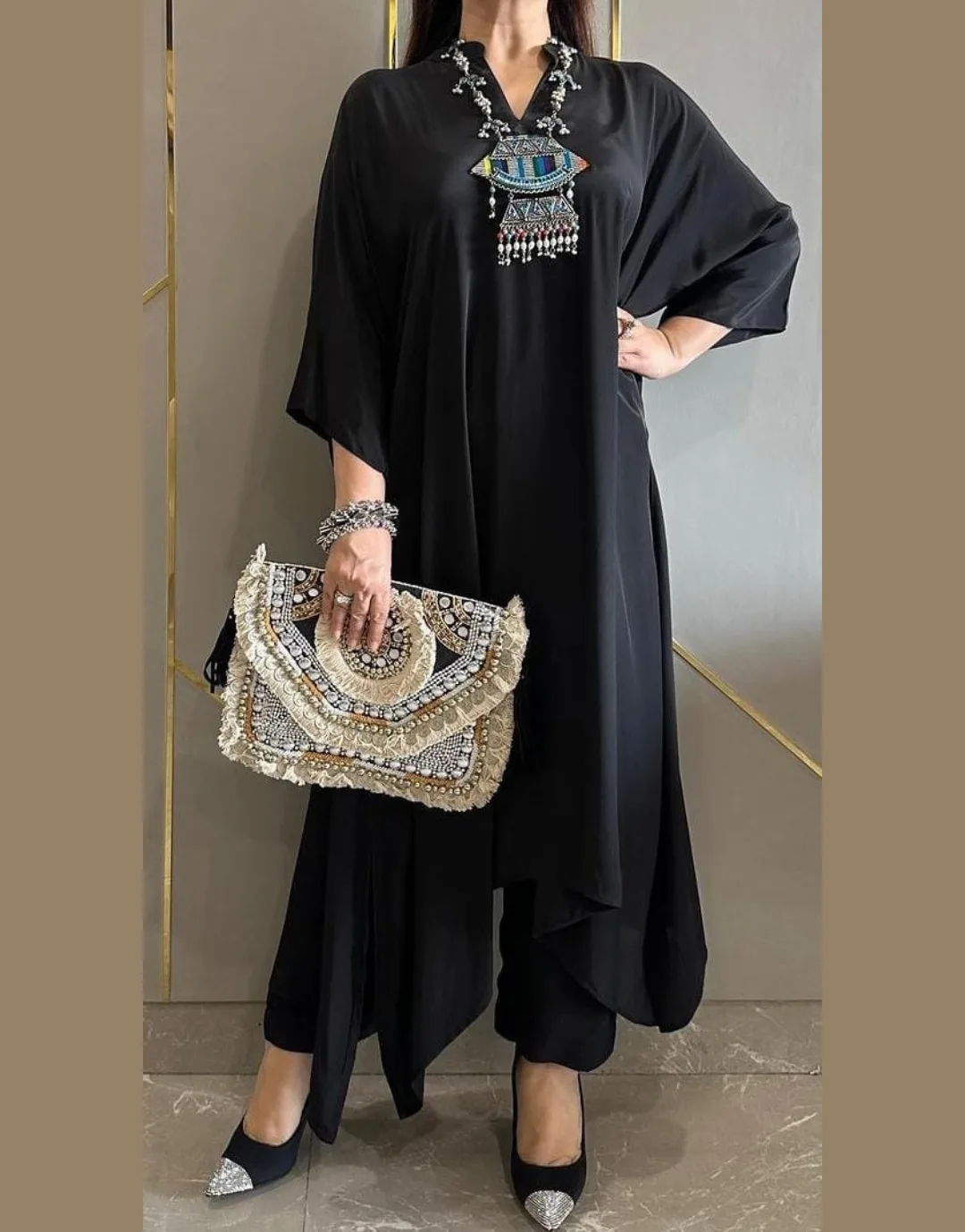 Black Flary Kurta Plazo Set