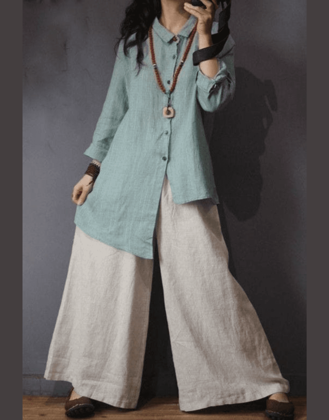 Up-Down Long Shirt with Flowy Palazzo