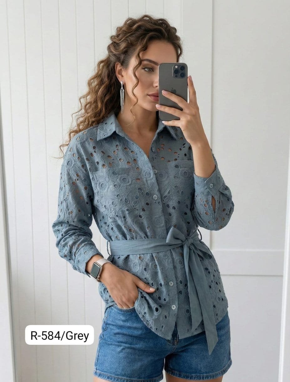 Schiffli Embroidered Cotton Shirt