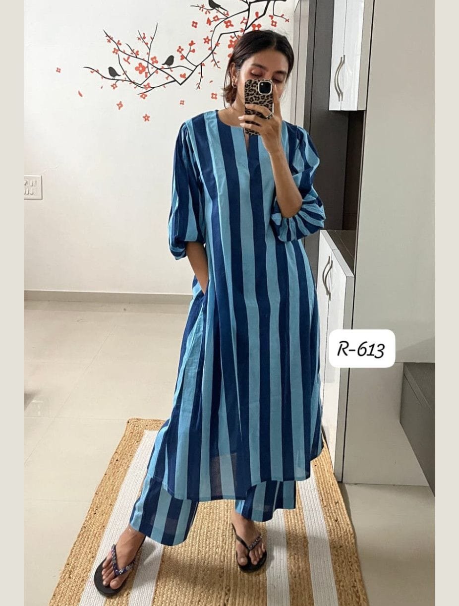 Trendy Striped Cotton Co-ord Set