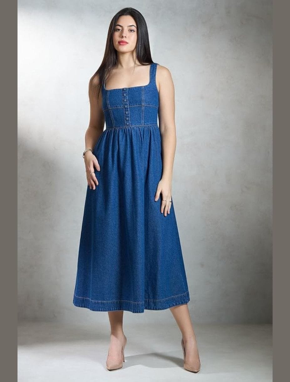 Cute Denim Flared Dress