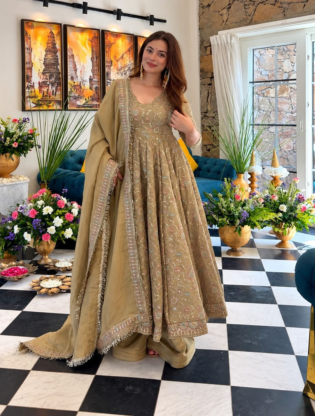 Heavy Sequin Embroidery Gown Set